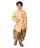 Fourfolds Full Sleeves Floral Foil Printed Sherwani Dhoti Set - Peach