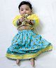 BownBee Three Fourth Sleeves Leheriya & Birds Printed Lace Embellished Lehenga Choli Set - Yellow
