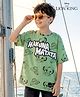 HoneyHap Disney Terry Knit Half Drop Shoulder Sleeves T-Shirt with Lion King Graphics & Badge Detailing - Olive Green