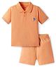 Bonfino 100% Cotton Knit Half Sleeves Polo T-Shirt & Shorts Set With Tree Embroidery - Peach