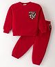CrayonFlakes Full Sleeves Placement Leopard Printed Polar Fleece Sweatshirt & Joggers Set - Red
