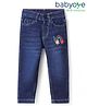 Babyoye Cotton Woven Full Length Jeans with Rainbow Embroidery - Blue