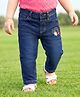 Babyoye Cotton Woven Full Length Jeans with Rainbow Embroidery - Blue