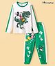 HoneyHap Disney Single Jersey Knit Full Sleeves Cut & Sew T-Shirt & Lounge Pants Set with Mickey Mouse Graphics - Green & White