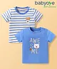 Babyoye 100% Cotton with Eco Jiva Finish Half Sleeves T-Shirts With Stripes & Animal Print Pack of 2 - White & Blue
