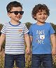 Babyoye 100% Cotton with Eco Jiva Finish Half Sleeves T-Shirts With Stripes & Animal Print Pack of 2 - White & Blue