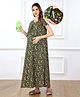 Bella Mama Woven Half Sleeves Floral Printed Nursing Nighty with Concealed Zipper - Olive Green