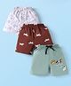 Mini Taurus Cotton Knit Knee Length Shorts With Animal Print - White Brown & Mint