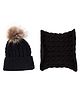 Priaansha Creation Woollen Solid Muffler & Pompom Embellished Beanie Cap Set - Black