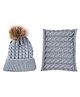 Priaansha Creation Woollen Knitted Solid Muffler & Pom Pom Embellished Beanie Cap Set - Grey