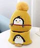 Priaansha Creation Woollen Knitted Penguin Applique Detailed Pom Pom Beanie Cap & Muffler Set - Yellow