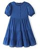 Pine Kids Cotton Woven Half Puffed Sleeves Frock with Small Embroidery - Blue