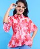 Pine Kids Woven Half Bell Sleeves Collar Neck Shirt Style Floral Printed Top With Singlet Inner - Pink