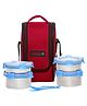 Varmora Amaze Stainless Steel Insulated Lunch Box For Office - Set Of 4 Round Containers - Blue