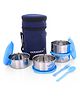 Varmora Homeware  Quattro Stainless Steel Lunch Box For Office Set of 4 Lunch Bag Included - Blue