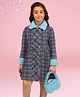 Cutecumber Full Sleeves Checked Dress With Bag - Grey