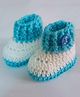 Knits & Knots Colour Blocked Handmade Cuffed Booties With Side Buttons - Blue & White