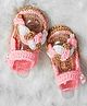 Knits & Knots Colour Blocked Handmade Booties With Braided Strap & Buttons - Pink & Brown