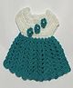 Knits & Knots Woollen Blend Sleeveless Floral Designed Handmade Dress - Green & White