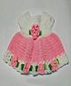 Knits & Knots Woollen Blend Sleeveless Floral Designed Handmade Dress - Pink & White