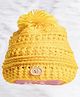 Knits & Knots Woollen Blend Button & Pom Pom Detailed Handmade Cap - Yellow