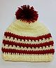 Knits & Knots Woollen Blend Striped Handmade Cap - Cream & Maroon
