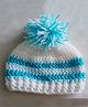 Knits & Knots Woollen Blend Colour Blocked Handmade Cap - White & Blue
