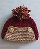 Knits & Knots Handmade Self Designed Buttons & Pom Pom Embellished Front Flap Cap - Brown & Beige