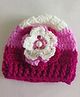 Knits & Knots Handmade Floral Motif Embellished Striped Cap - Pink & White