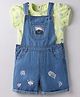 ToffyHouse 100% Cotton Knit Donuts Printed Dungaree With Half Sleeves Inner Tee - Blue & Light Green