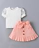 Kookie Kids Puffed Sleeves Solid Top and Frill Skirt Set - White & Coral