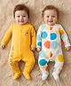 Babyoye 100% Cotton Knit With Eco Jiva Finish Full Sleeves Footed Sleep Suits with Play All Day Text Print - Yellow & White
