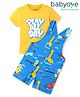 Babyoye 100% Cotton Knit With Eco Jiva Finish Dungaree & Half Sleeves T-Shirt With Animal Print - Blue & Yellow