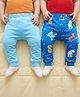 Babyoye 100% Cotton With Eco Jiva Finish Full Length Diaper Leggings with Animal Print Pack of 2 - Blue & Light Blue