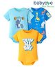 Babyoye 100% Cotton With Eco Jiva Finish Half Sleeves Onesies With Animal Print Pack of 3 - Yellow Light & Medium Blue