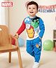 Babyhug Marvel Single Jersey Knit Full Sleeves T-shirt & Lounge Pant Set With Avengers Graphics & Badge Detailing - White Red & Blue