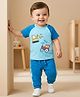 Babyoye 100% Cotton Knit Half Raglan Sleeves  Eco Jiva Finish T-Shirt & Lounge Pant Set with Vehicle Print - Blue