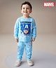 Babyhug Marvel Single Jersey Knit Full Sleeves T-Shirt & Lounge Pants Set With Avengers Graphics - Light Blue