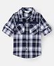 INFINITY Indigo Cotton Full Sleeves Checks Shirt- Navy With Green