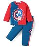 Babyhug Marvel Single Jersey Knit Full Sleeves T-Shirt & Lounge Pant Set With Avengers Graphics & Badge Detailing - Red & Blue