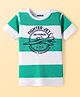 Pine Kids Cotton Knit Half Sleeves Striped T-Shirt With Airplane Print - White & Green