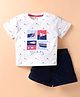 ToffyHouse Cotton Knit Half Sleeves T-Shirt & Shorts Set With Row Boating Print - White & Navy