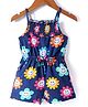 Babyhug Single Jersey Knit Singlet Sleeves Floral Printed Jumpsuit with Pockets - Navy Blue