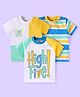 Babyhug Cotton Knit Half Sleeves T-Shirts with Cut & Sew Stripes & Text Print Pack of 3 - White