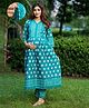 Aujjessa Cotton Three Fourth Sleeves Floral Printed Maternity Kurta Set With Concealed Zipper Nursing Access  Teal Green