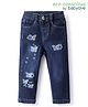 Babyoye Cotton Elastane Denim Woven Washed Jeans with Butterfly Embroidery - Blue