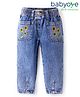Babyoye Eco Conscious 100% Cotton Woven Full Length Washed Jeans with Floral Embroidery - Blue