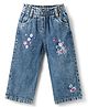Babyoye 100% Cotton Denim Woven Full Length Jeans With Floral Embroidery - Navy Blue