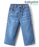 Babyoye 100% Cotton Denim Woven Full Length Jeans with Heart Embroidery - Blue