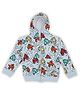 A Toddler Thing 100% Cotton Full Sleeves Trucks Printed Quilted Hoodie - Light Blue